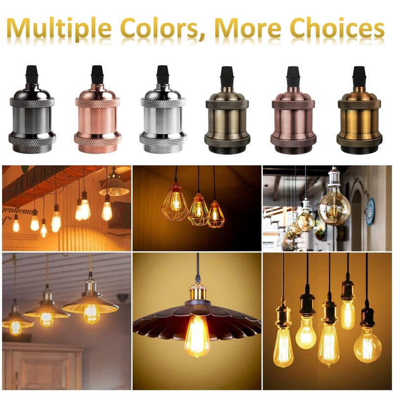 DiCUNO E26 Vintage Lamp Socket, Edison Pendant Light Socket Replacement, Antique Retro Hanging Lamp Holder for Industrial, Decorative, DIY Lighting, 600â„ƒ Heat Resistant, 6 Packs (Color: Pearl Black) - Image 5